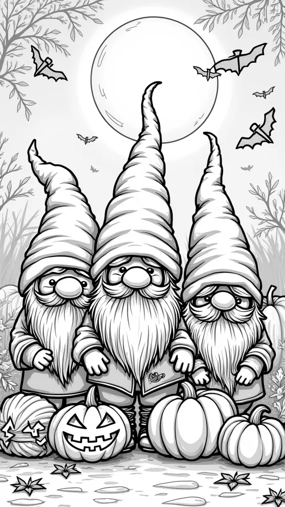 Páginas para colorear de Gnomes de Halloween